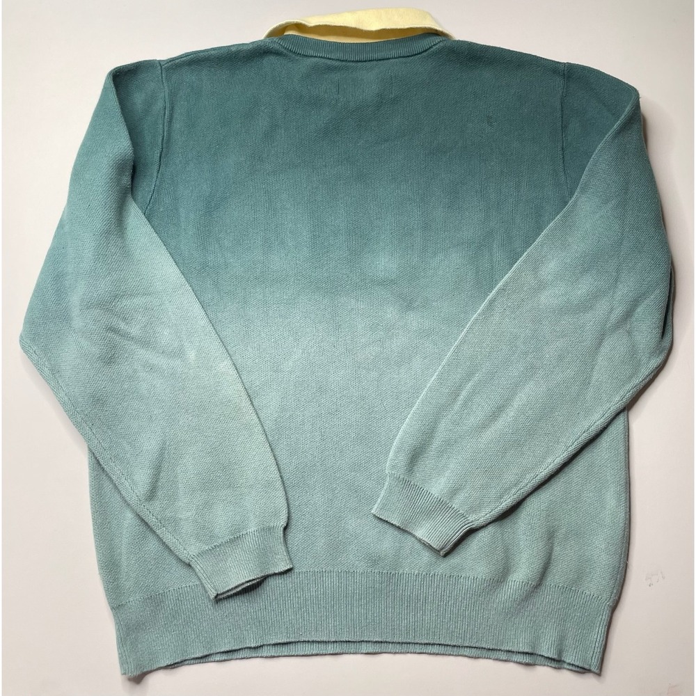 Sinclair University Sweater Mens Medium Teal Ombre Long Sleeve Cotton Top 90s - Picture 5 of 11